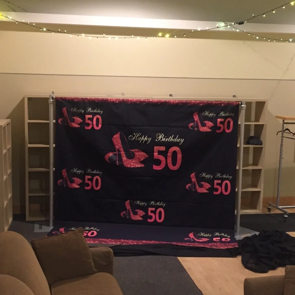 50th Birthday Photo Backdrop Red High Heels 8x8Ft